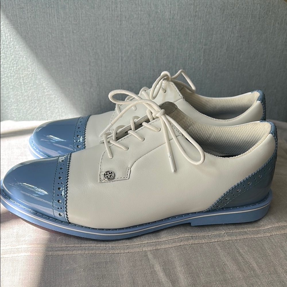 Golf shoes- G Fore patent blue and white leather